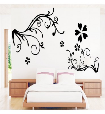 Vinilo decorativos pared ramas con hojas corazones