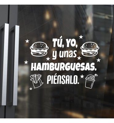 Vinilo Decorativo: "Tu, yo y unas hamburguesas piénsalo "